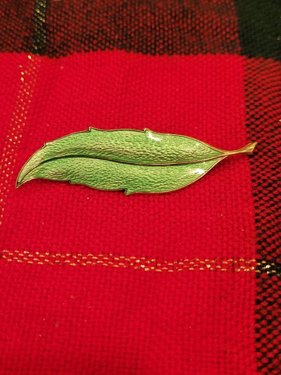 Vintage Finn Jensen sterling green enamel leaf bro