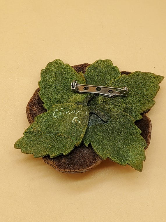 Vintage handmade suede flower brooch - image 5