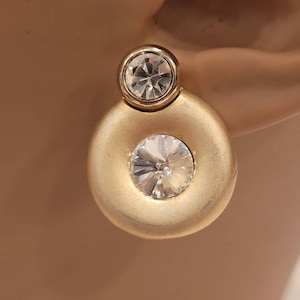 Vintage matte gold tone clear rhinestone clip on earrings
