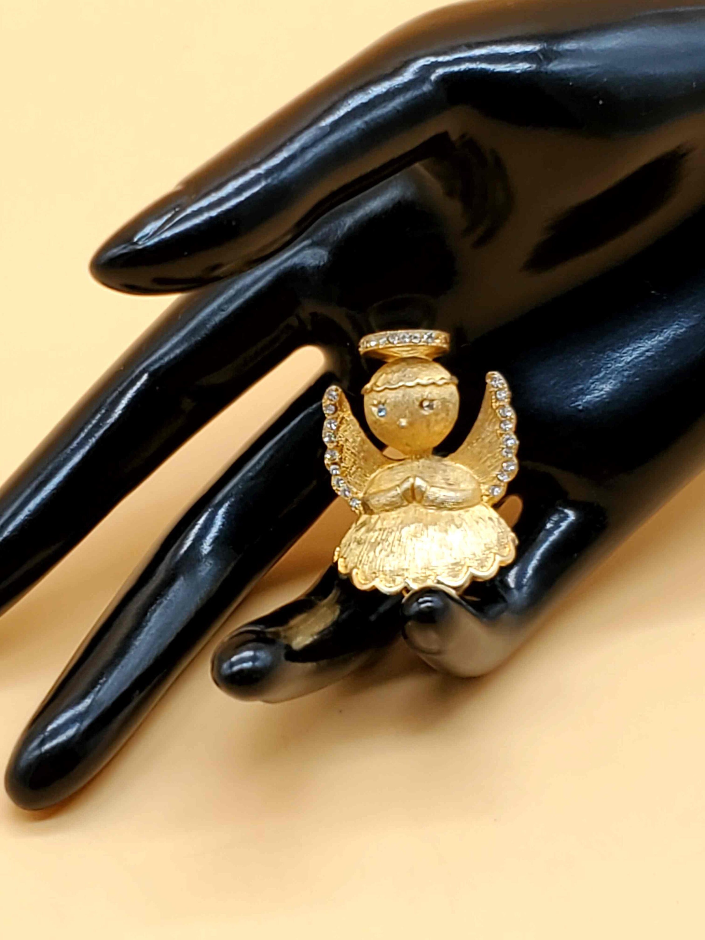 Vintage Ultra Gold Tone Rhinestone Angel Pin - Etsy