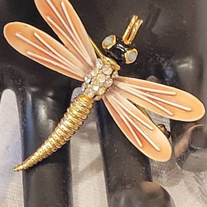 Vintage enamel rhinestone dragonfly brooch
