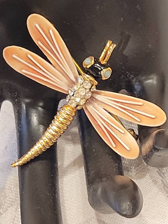 Vintage enamel rhinestone dragonfly brooch