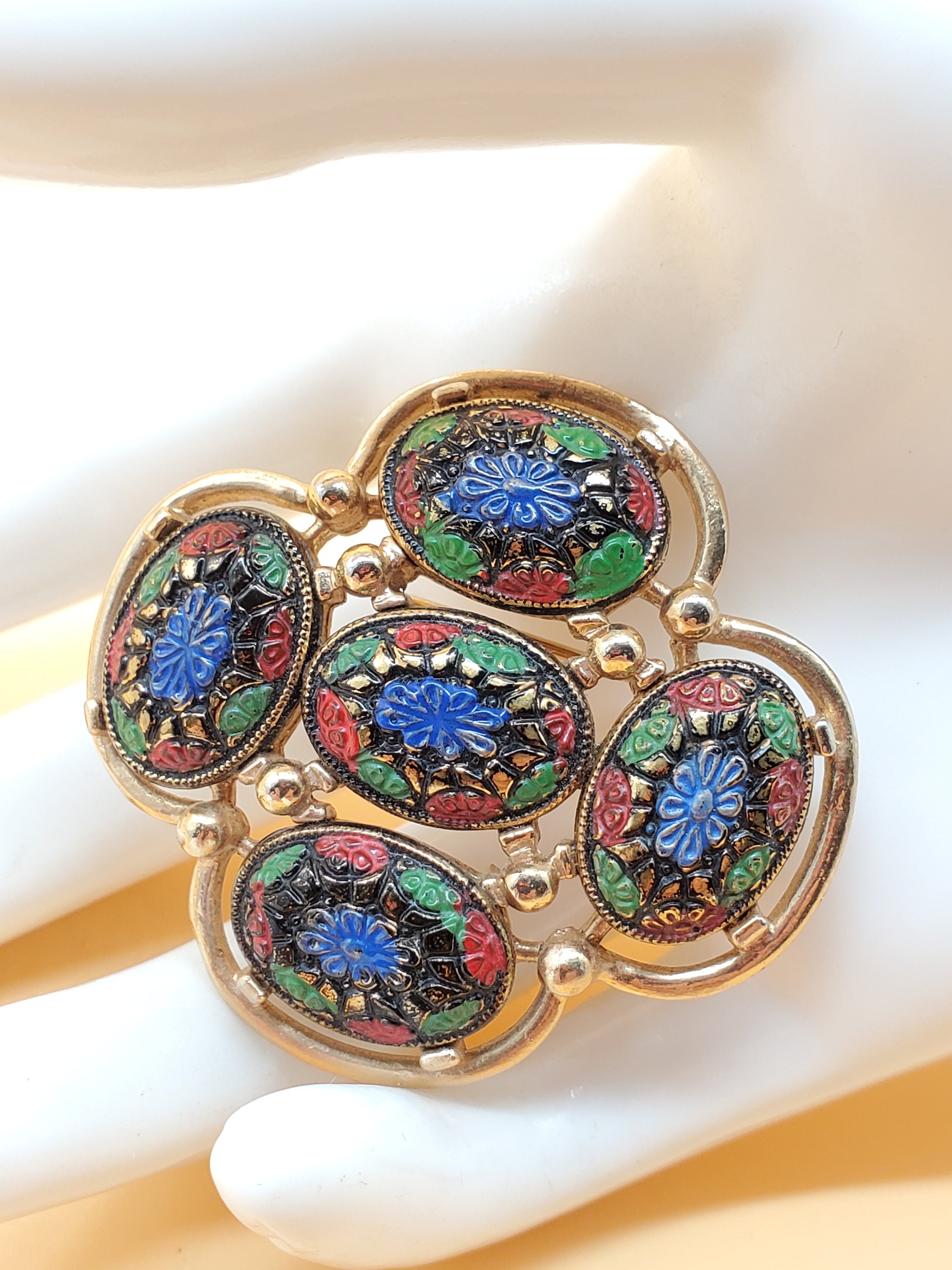 Vintage Sarah Coventry Faux Mosaic Stone Brooch - Etsy 🔆 Sarah Coventry vintage gemstone brooch main image 0