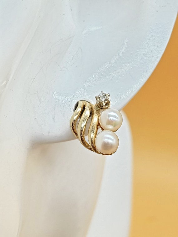 Vintage 14k double pearl diamond pierced earrings