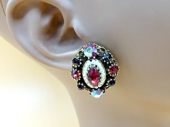 Vintage Weiss Ruby Red Rhinestone faux pearl Rena… - image 1