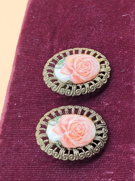 Vintage W Germany glass flower clip on earrings Gem