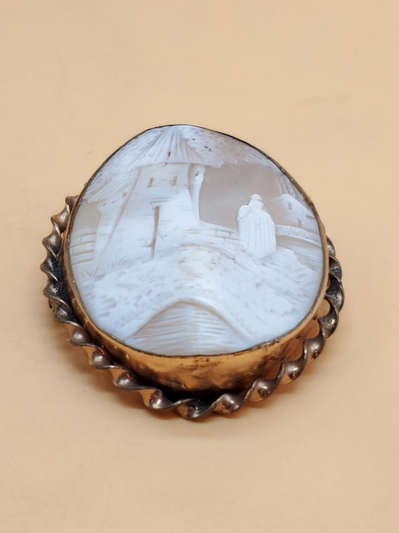 Vintage Rebecca by the well carved shell cameo br… - image 2