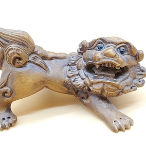 Vintage carved wooden miniature Foo dog