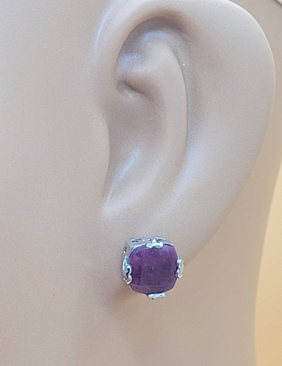 Sterling silver Princess cut style Ruby earrings - image 8