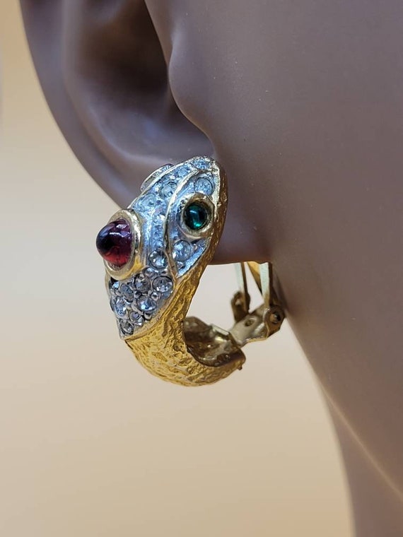 Vintage KJL Kenneth Jay Lane Jeweled Snake clip o… - image 1