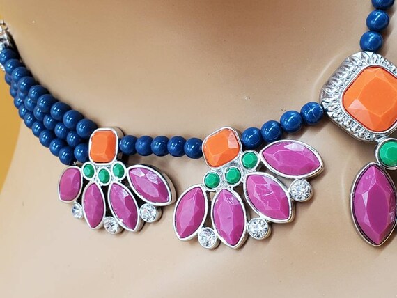 Vintage Lia Sophia colorful bib statement necklace - image 5