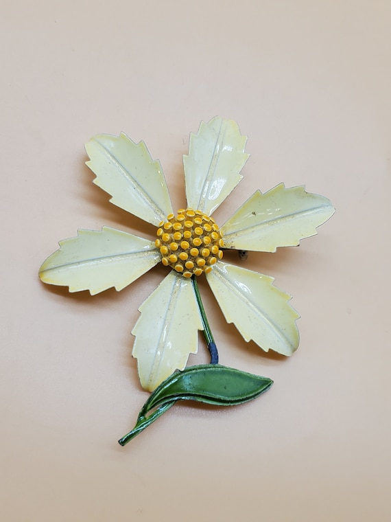 vintage enamel stemmed flower brooch