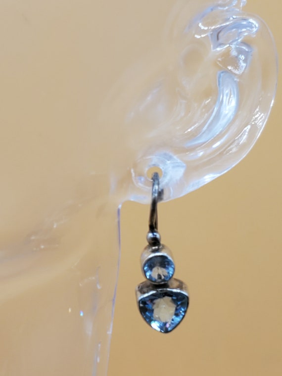 Vintage sterling silver Blue Topaz dangling earri… - image 4