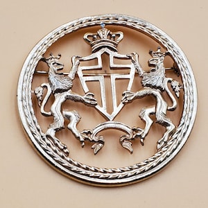 vintage XL double lion crest shield brooch