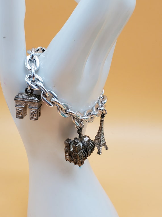 Vintage Chunky silver tone Souvenir charm bracelet - image 3