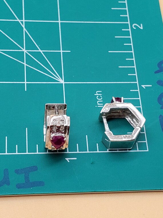 14k White Gold hinged hoop earrings with diamonds… - image 9