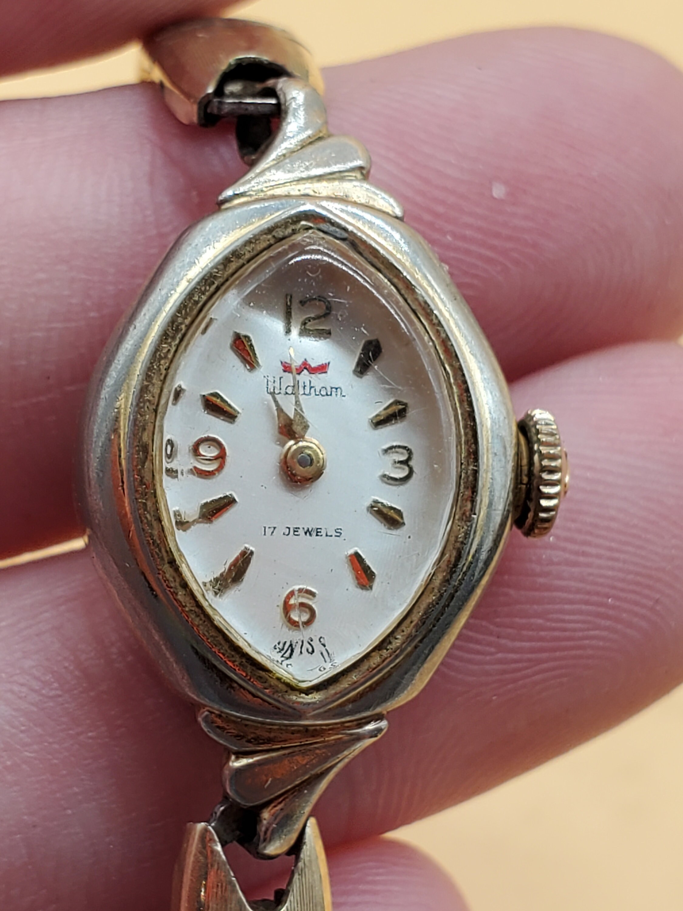 Vintage Waltham 1960's 17J Stainless Steel Manual Wind