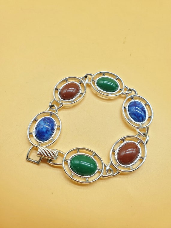 vintage Sarah Coventry silver tone colorful stone 