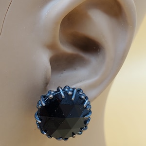Vintage Mariam Haskell black faceted glass clip on earrings