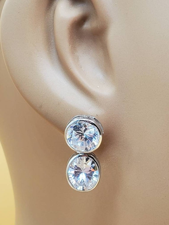Vintage silver plated large CZ earrings with matc… - image 10