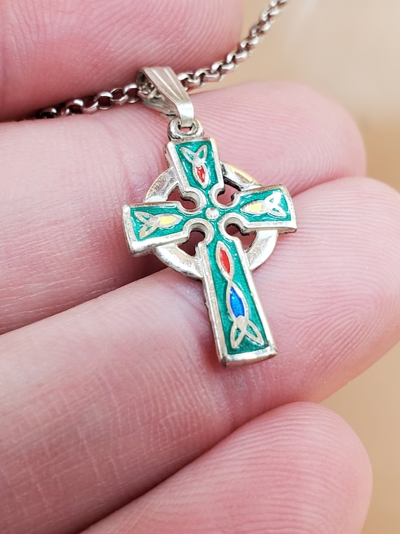 Vintage TARA 925 enamel cross pendant necklace