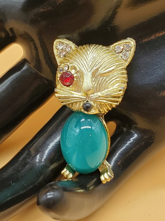 Vintage jelly belly rhinestone cat brooch