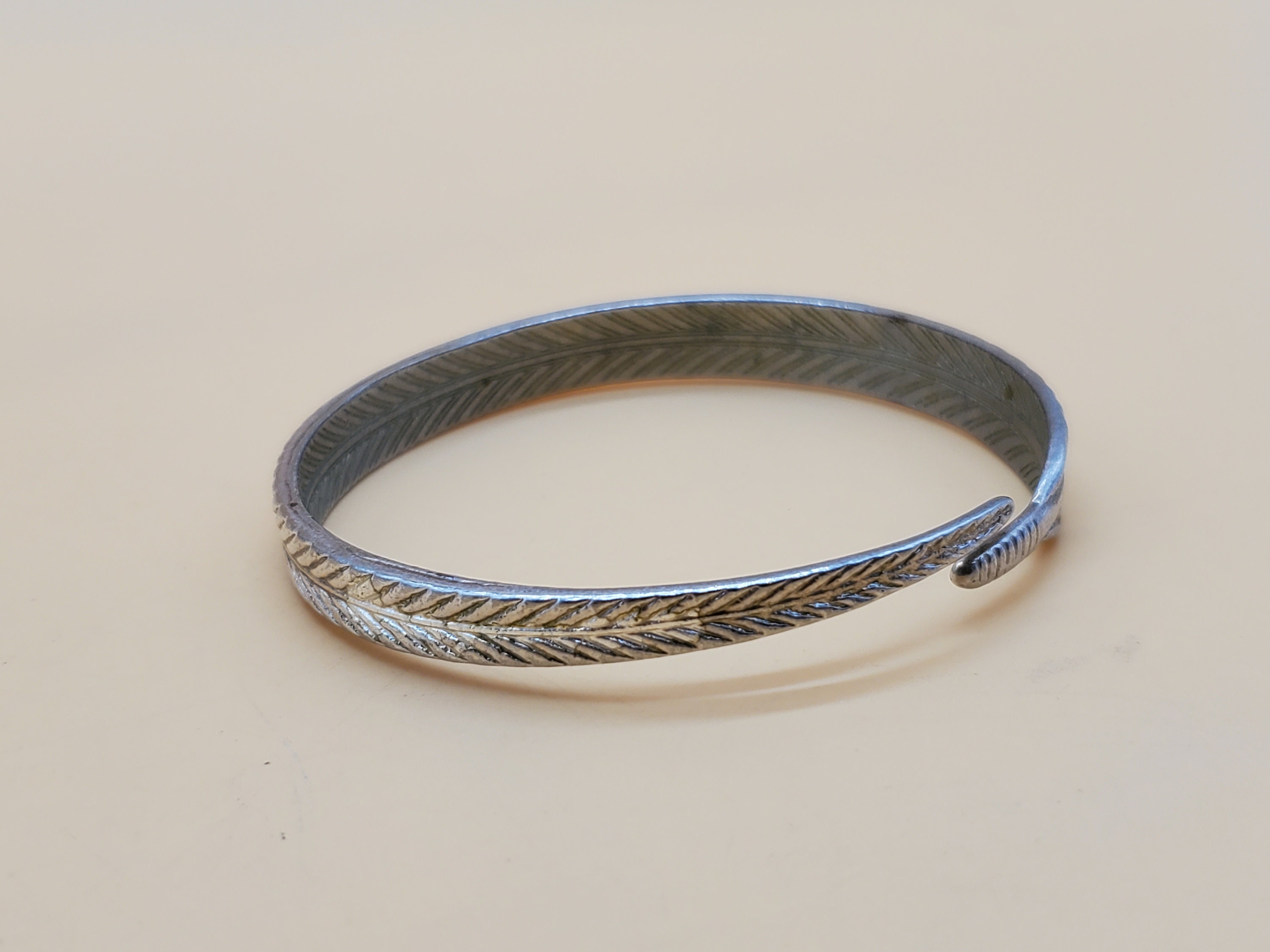 Vintage Silver Tone Feather Bracelet - Etsy