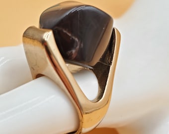 vintage gold tone brown stone chunky statement ring