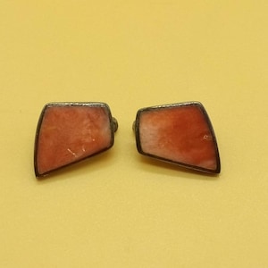 Vintage sterling silver red rock clip on earrings