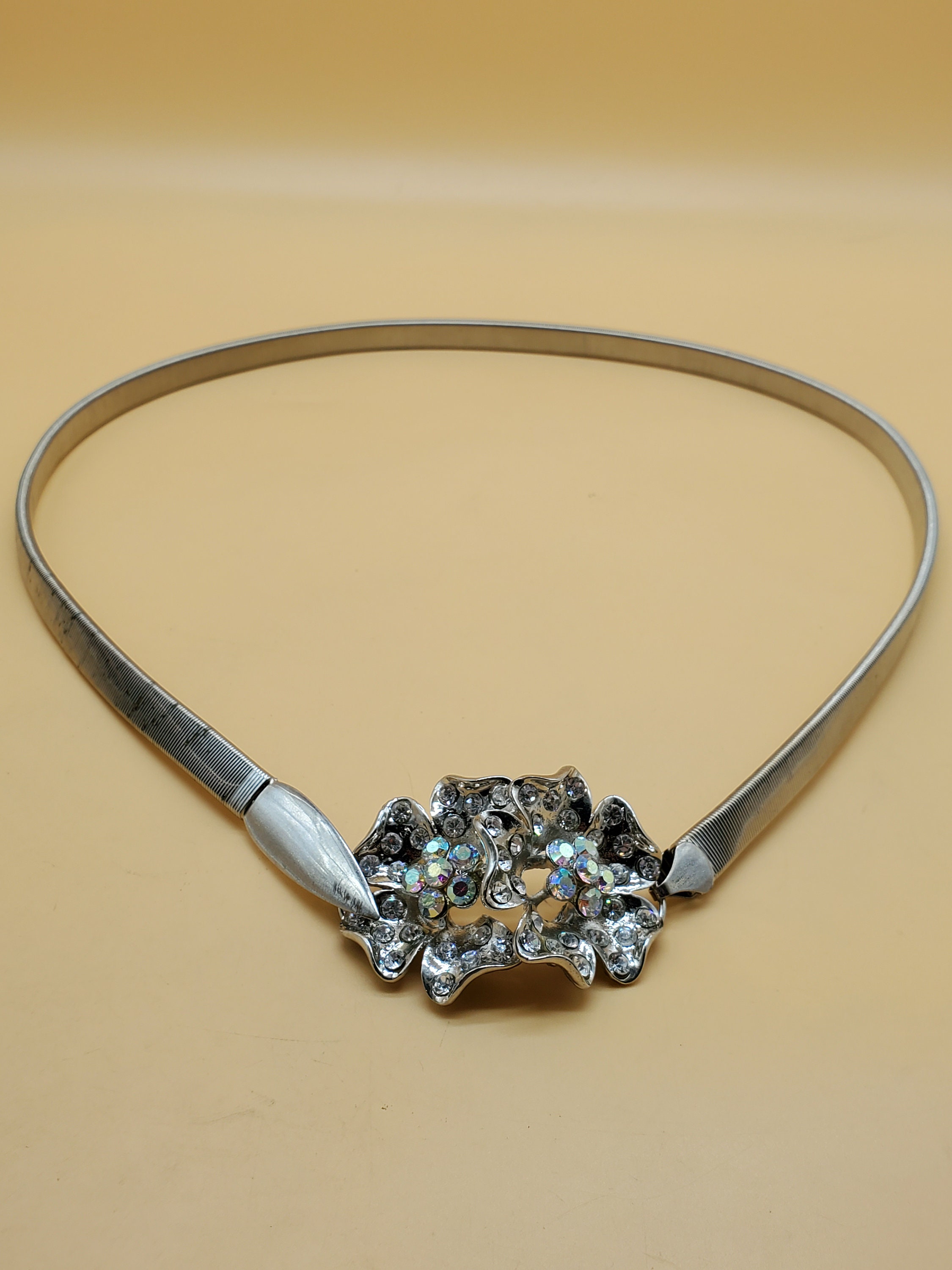 Vintage Silver and Rhinestone Embellished Stretchy Belt JIARY Rhinestone Belts Women,Fashionable Crystals Design  main image 3