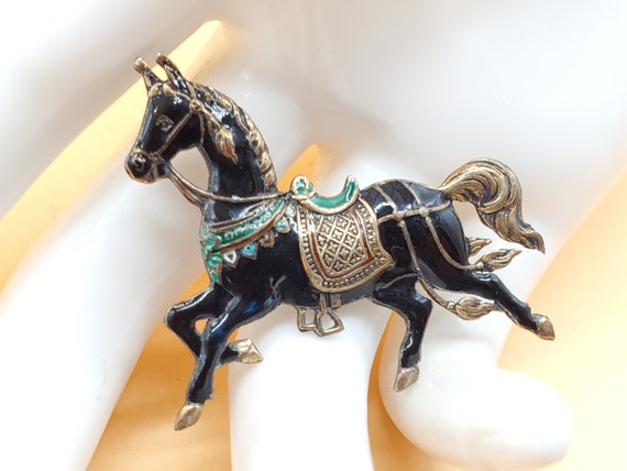 Vintage Siam Sterling Silver Enamel Black Horse B… - image 3