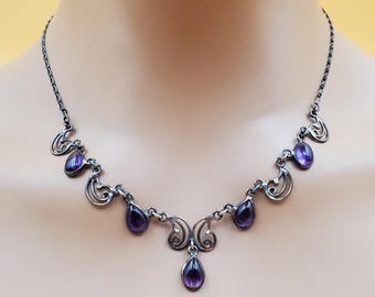 Vintage sterling Amethyst Art Nouveau style necklace