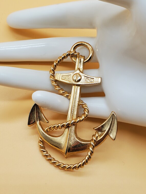 vintage rare large Napier gold tone anchor brooch - image 2