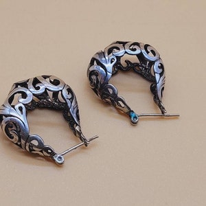 Vintage sterling open work hoop earrings
