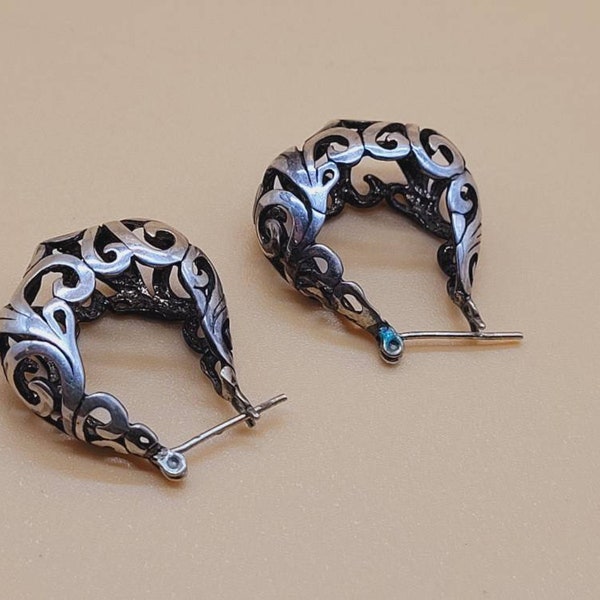 Vintage sterling open work hoop earrings