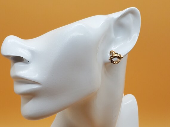 Vintage 10k and 14k 585 yellow gold horse earrings - image 3