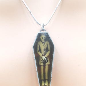 vintage Steve Barton Alchemy vampire in coffin pendant necklace