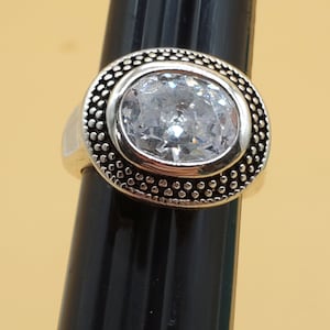 vintage silver tone large clear stone statement cocktail ring