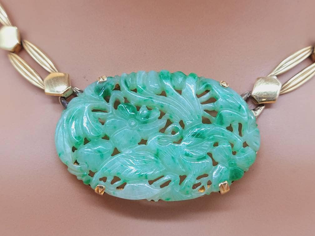 Tiffany & Co. Art Deco Substantial Carved Jade Dragon Seed Pearl Diamond Platinum Sautoir Pendant