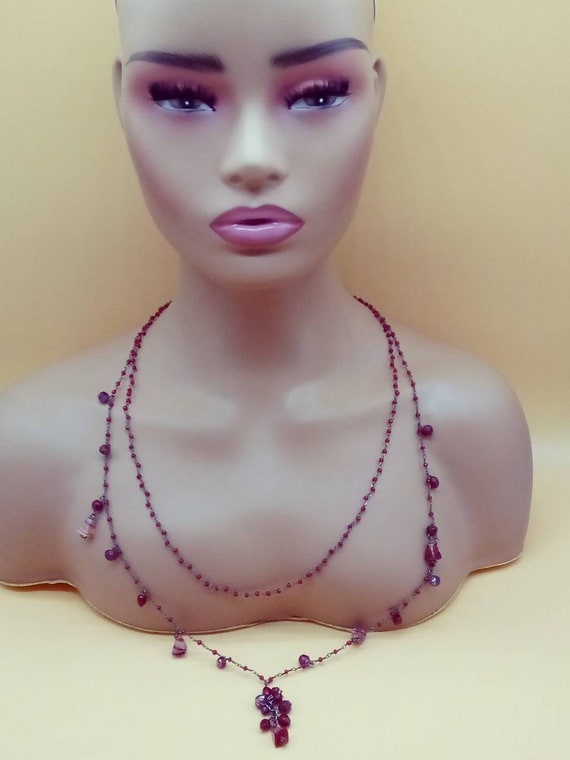 Vintage XL double strand red glass beaded chain n… - image 8
