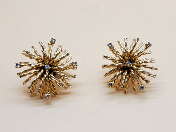 Vintage gold tone wire burst earrings with clear … - image 9