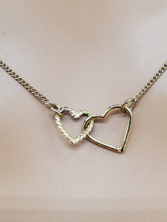 Vintage double interlocking hearts chain necklace - image 1