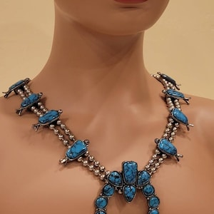Vintage Florenta California silver tone faux turquoise squash blossom necklace