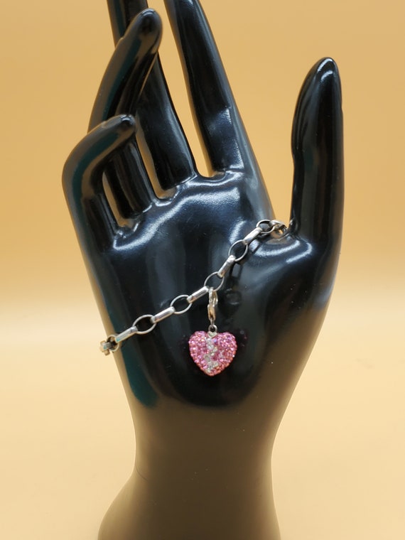 Vintage sterling charm bracelet with 925 pink cry… - image 1