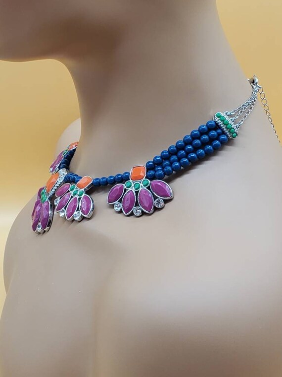 Vintage Lia Sophia colorful bib statement necklace - image 9