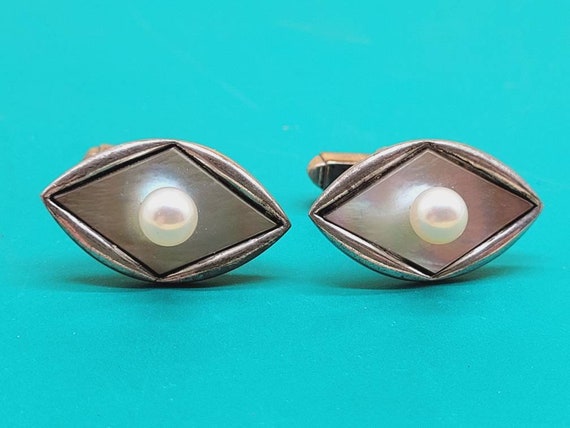 Vintage SILVER mother of pearl  cultured pearl to… - image 6