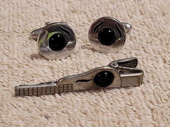 Vintage Anson Guitar cufflinks with matching tie … - image 2