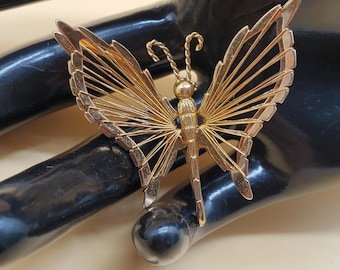 Broche Papillon En Métal Doré émaillé - Vintage - État Neuf (occasion)