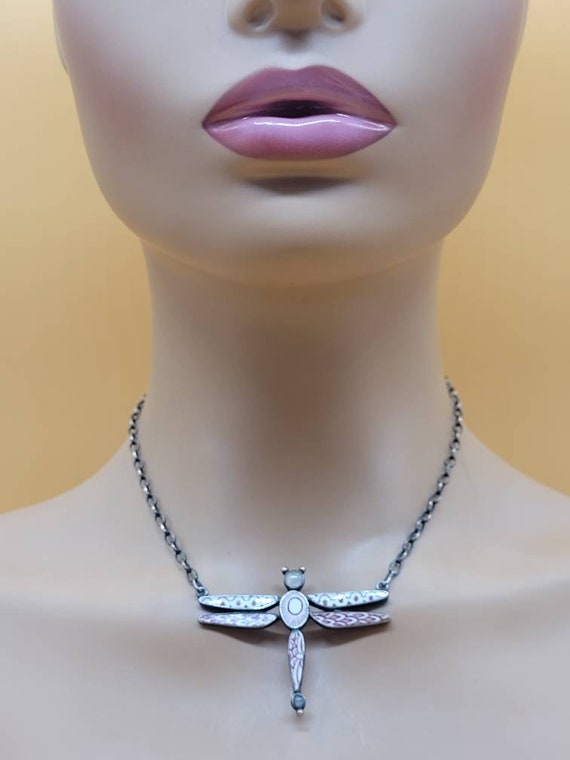Sterling poly clay rose quartz dragonfly necklace - image 6