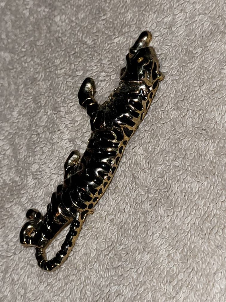 Vintage signed CRAFT enamel rhinestone tiger brooch